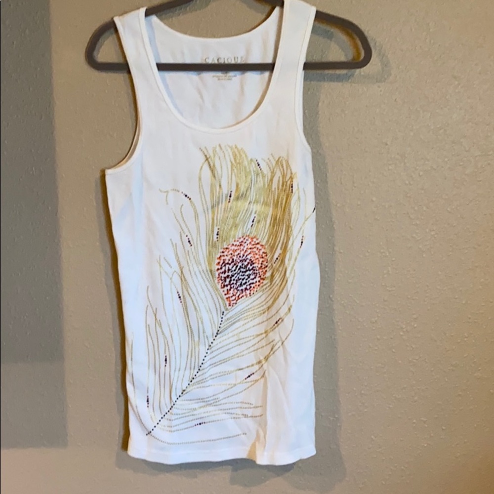 Cacique Sequins Feather Cream Tank Size 18/20